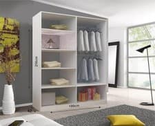Image of Bedroom Sliding Wardrobe with LED Mirror Modern White Sliding Wardrobe