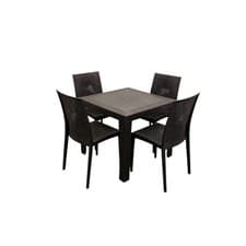 Image of Black Rattan Garden Furniture Set, Table & 4 Rattan Chairs Set Outdoor Furniture