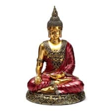 Image of Decorative Red & Gold Thai Buddha Contemplation - Statue Ornament Figurine 29cm