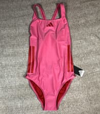 Image of Adidas Womens 3-Stripes C-Back One Piece Swimsuit UK 6 (28") Pink JP0139