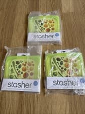 Image of 3 X Stasher Platinum Silicone Food Grade Reusable Storage Bag Green Sandwich Bag