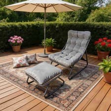 Image of BIRCHTREE Sun Lounger Reclining W/ Footstool Garden Patio Metal Relax Chair Grey
