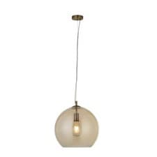 Image of Round Antique Brass Amber Glass Single Pendant Light Fitting 60W E27