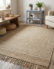 Image of Rug Natural Rugs Soft Jute Pin Stripe Mat Beige Tassels Small Large Runner Mats