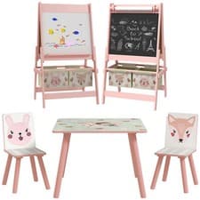 Image of ZONEKIZ Kids Table and Chairs and Kids Easel Set with Storage, Pink