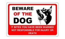 Image of Beware of the dog it bites you have been warned dog sign - PVC, Sticker or Diab