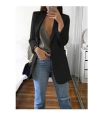 Image of Womens Long Sleeve Solid Blazer Jacket Suit Ladies Work Casual Slim Coat Tops