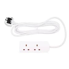 Image of 2 Way 2m Mains Extension Lead Gang Power Cable 2 Metre British Approved 13A
