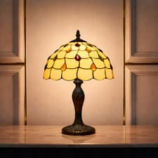 Image of Tiffany Table Lamp Stained Glass Traditional Shade Handcrafted Living Room Light