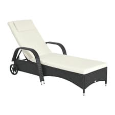 Image of Outsunny Adjustable Wicker Rattan Sun Lounger Recliner Chair w/ Cushion Black