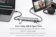 Image of 8-in-1 USB C Hub Adapter Dock USB 3.0 SD TF 3.5mm Audio for Laptop Phone