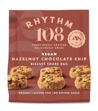 Image of Rhythm 108 Swiss Vegan Hazelnut Chocolate Chip Share Bag 135g - 4 Pack