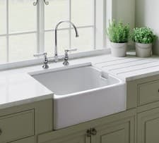 Image of Rangemaster Farmhouse Belfast Kitchen Sink Single Bowl Ceramic White FREE Waste