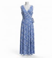 Image of Santiki Womens Blue Wrap Dress Leaf Print Sleeveless Lightweight Vacation Sz XL