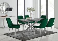 Image of LIRA Grey High Gloss 100cm Rectangular Extending Dining Table & 6 Velvet Chairs