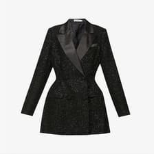 Image of SELF-PORTRAIT Double-Breasted Black V-Neck Metallic Woven Blazer Dress UK 8 new