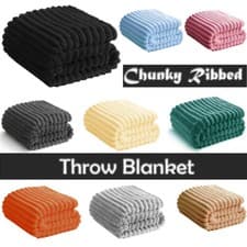 Image of Osum Ribbed Soft Fleece Throws Chunky Cord Blanket Faux Fur Large Warm Sofa Bed