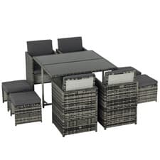 Image of Outsunny 8 Seater Cube Rattan Garden Dining Set with Cushions, Grey
