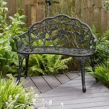 Image of Cast Aluminium Garden Bench Metal Frame 2 Seater Patio Chair Outdoor Seating