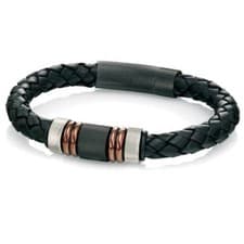 Image of Fred Bennett Bracelet B4377 Black Leather Woven Bracelet with IP Clasp