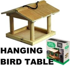Image of Natural Wood Hanging Bird Table Wild Birds Garden Tree Feeding Station Wooden uk