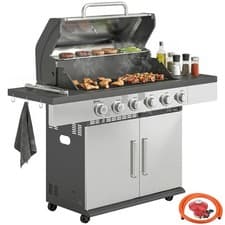 Image of Outsunny 6 Burner Liquid Propane Gas BBQ Grill, Portable Gas Barbecue Grill