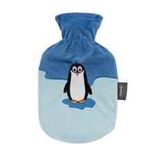Image of Fashy 0.8 Litre Hot Water Bottle with Pino Penguin Plush Cover - Blue