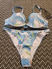 Image of Boux Avenue Blue Mix Marble Plunge Bikini Size 32E/10 Rrp £48