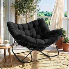 Image of Rattan Rocking Chair Oversized Wicker Outdoor Egg Chair Metal Frame Lounger Chai
