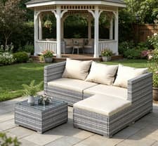 Image of 4PCS Rattan Garden Furniture Set w/ Padded Cushions Coffee Table Corner Sofa Set