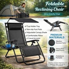 Image of Zero Gravity Chairs Outdoor Garden Recliner Foldable Sun Lounger Tray Cup Holder