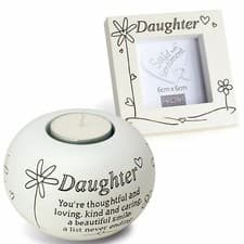 Image of Daughter Gift Set Candle Holder Frame Said With Sentiment Inspirational