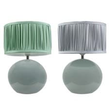 Image of Eucalyptus Ceramic Ball Table Lamp Light Fabric Pleated Drum Lampshade LED Bulb