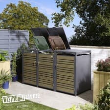 Image of Triple Metal Wheelie Bin Store Anthracite with Oak Effect Steel Doors