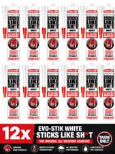 Image of 12 x EVO STIK White Sticks Like Adhesive 290ml Strong Grab Wet Surface Bonding
