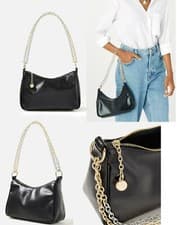 Image of Monsoon Accessorize Mixed chain slouchy shoulder bag metal glossy faux leather 