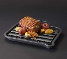 Image of Heavy Duty Non Stick Roasting Pan Stainless Steel Rack Oven Safe Double Coated