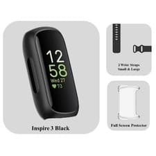 Image of Fitbit Inspire 3 Bundle - x2 Wrist Straps, Full Screen Protector, Black- Refurb
