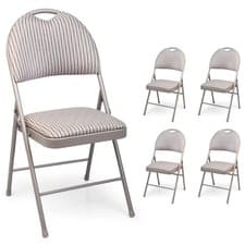 Image of Metal Folding Chair High Back Fabric Foldable Padded Seat Home Office Chairs New