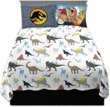 Image of Universal Jurassic World Full 4 Piece Sheet Set Dinosaur Prowl Brand New Package