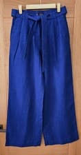Image of M&S NEW 100% Linen Electric Blue Belted Wide Leg Trousers Size 10
