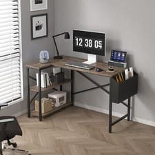Image of L Shaped Corner Desk w/Bookshelf Reversible Corner Desk For Home Office Study