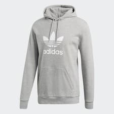 Image of ADIDAS Originals Trefoil Men's Hoodie Grey Heather White DT7963 Classic Pullover