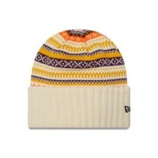 Image of Womens New Era Fair Isle Light Beige Cuff Knit Beanie Hat Top Quality New w/Tags