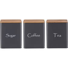 Image of Set of 3  Airtight Kitchen Canisters, Metal Storage for Tea, Coffee, Sugar UK