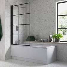 Image of Signature Straight Square Black Framed Bath Screen 1400mm x 800mm - 6mm Glass