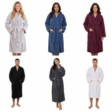 Image of Unisex Cotton Terry Towelling Bathrobe Shawl Collar Gown with Tie Belt & Pockets