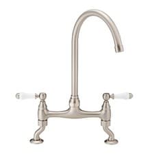 Image of Kitchen Mixer Tap Astbury Lever Bridge Swivel Faucet Brushed Nickel ENKI KT103