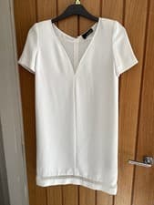 Image of Ladies THE KOOPLES White Polyester Crepe Shift Mini Dress Size Medium Bnnt