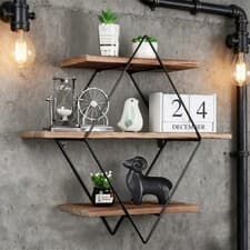 Image of Wall Mounted Floating Shelves Wood Partition Storage Geometric Open Wall Rack UK